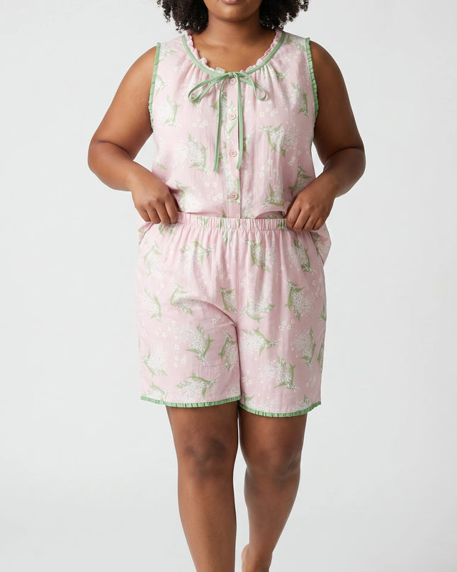 Women Summer PJs Sleeve-less and Short Set 100% Cotton
