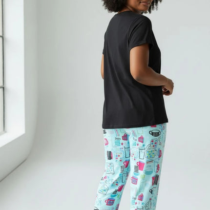 Black Summer Short-Sleeve  Carpi's Pjs Cotton Blend Set