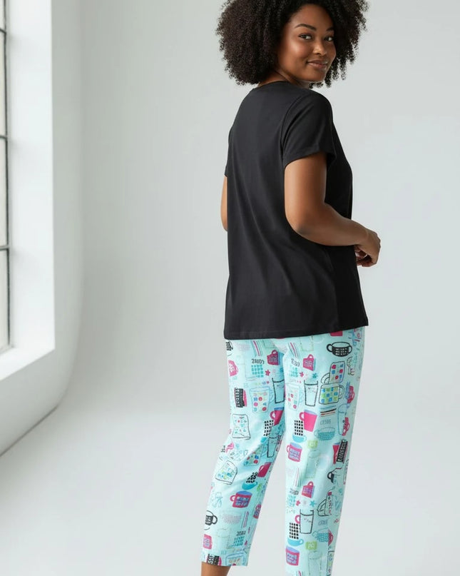 Black Summer Short-Sleeve  Carpi's Pjs Cotton Blend Set