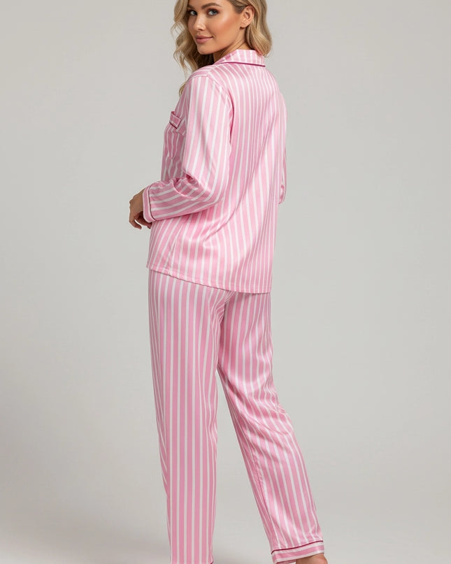 Strip Satin Pajamas and Lounge Wear Set