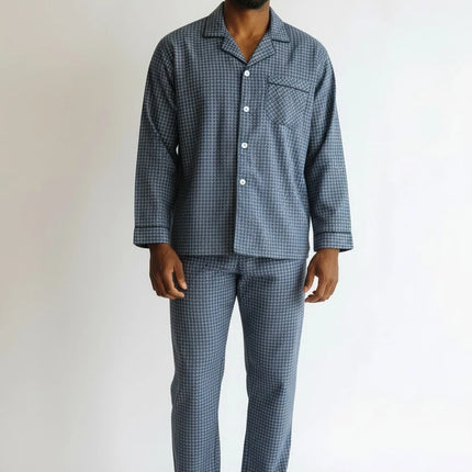 Men' Navy Draft PJ Set With Button pants.