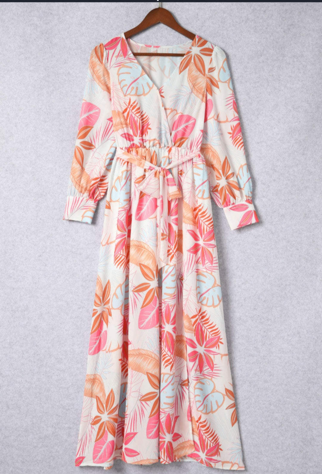 Long Sleeve Wrap V-Neck Slit Maxi Dress