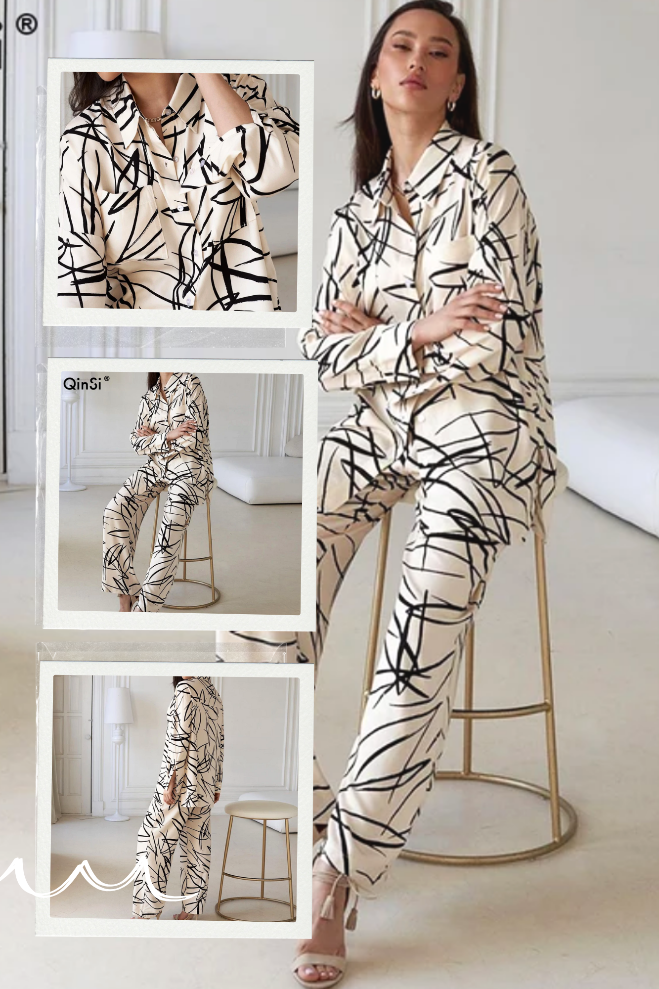 2pcs Women Cream Cotton Pjs