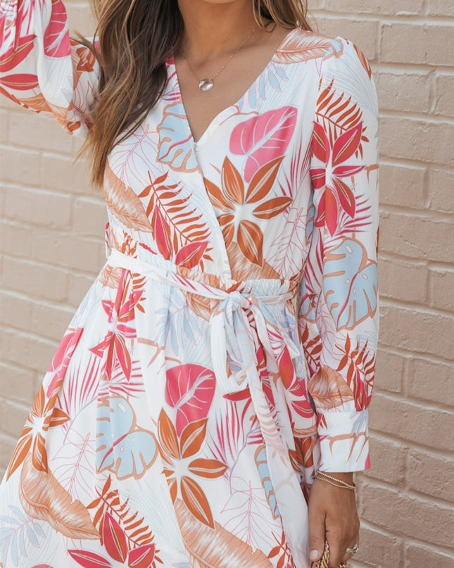 Long Sleeve Wrap V-Neck Slit Maxi Dress