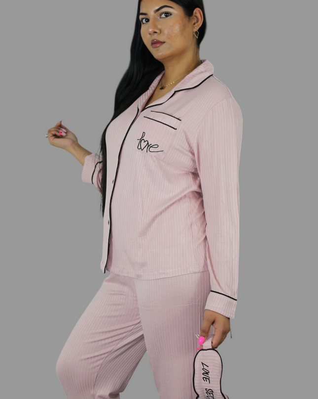 3Pcs Love Triangle Pajamas Pink