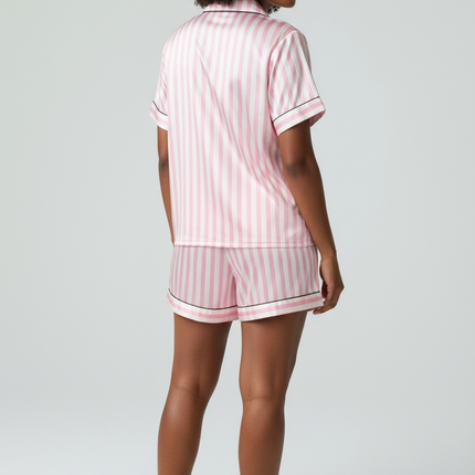 Satin PJ's Set, Top and Short, Soft and Smooth Sleepwear Pink