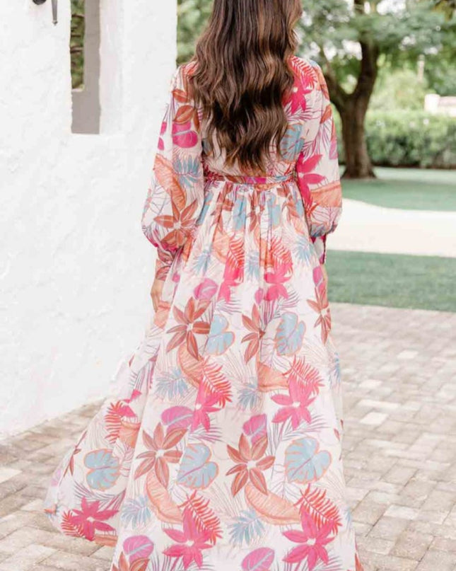 Long Sleeve Wrap V-Neck Slit Maxi Dress