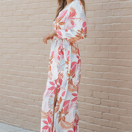 Long Sleeve Wrap V-Neck Slit Maxi Dress