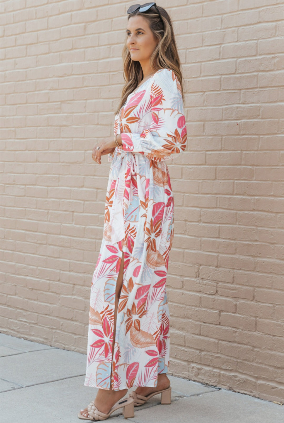 Long Sleeve Wrap V-Neck Slit Maxi Dress