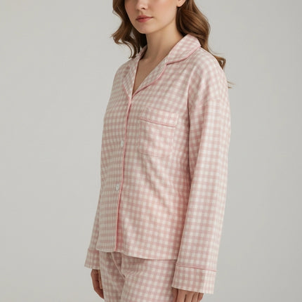 Draft Print PJ's Set with Elastic Waist Band Brown