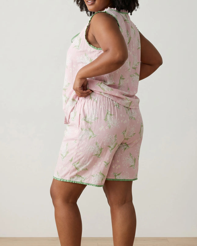 Women Summer PJs Sleeve-less and Short Set 100% Cotton