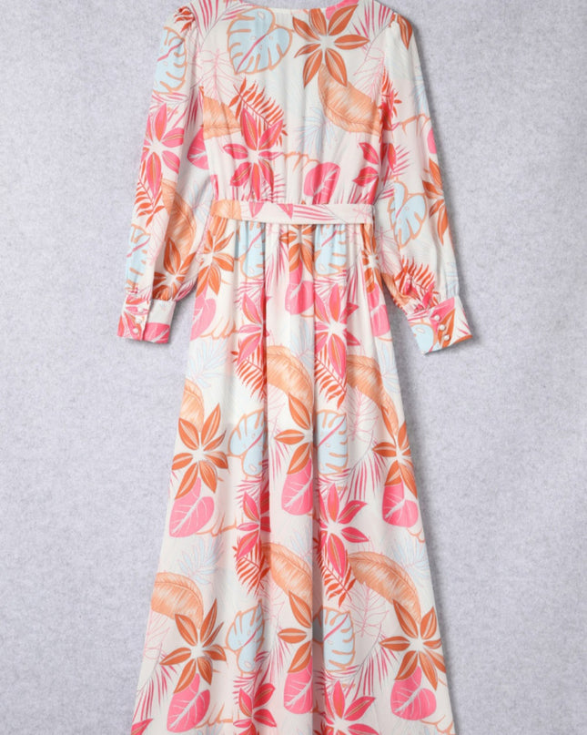 Long Sleeve Wrap V-Neck Slit Maxi Dress