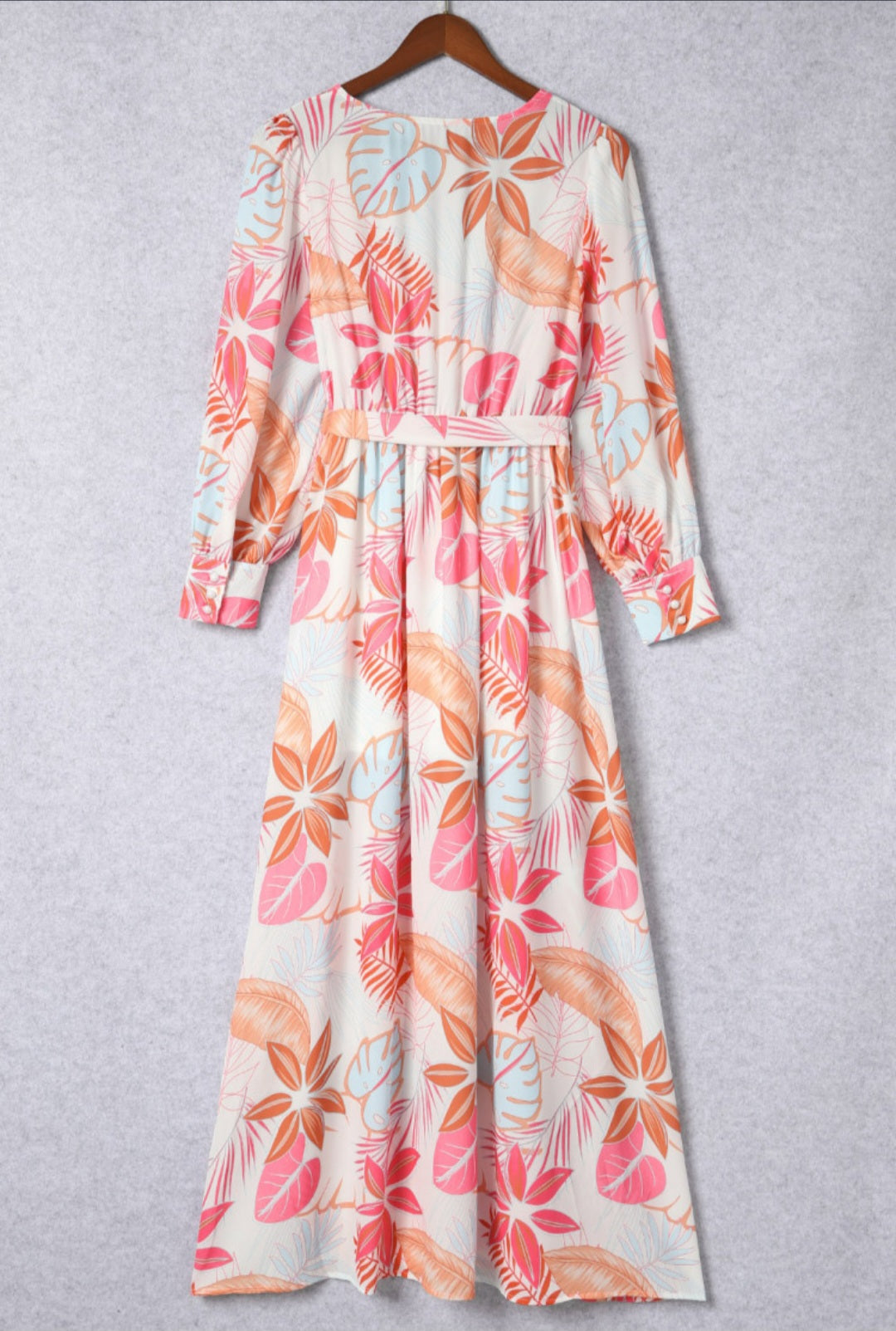 Long Sleeve Wrap V-Neck Slit Maxi Dress