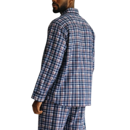 Men's Blue Draft PJ Set With Button pants