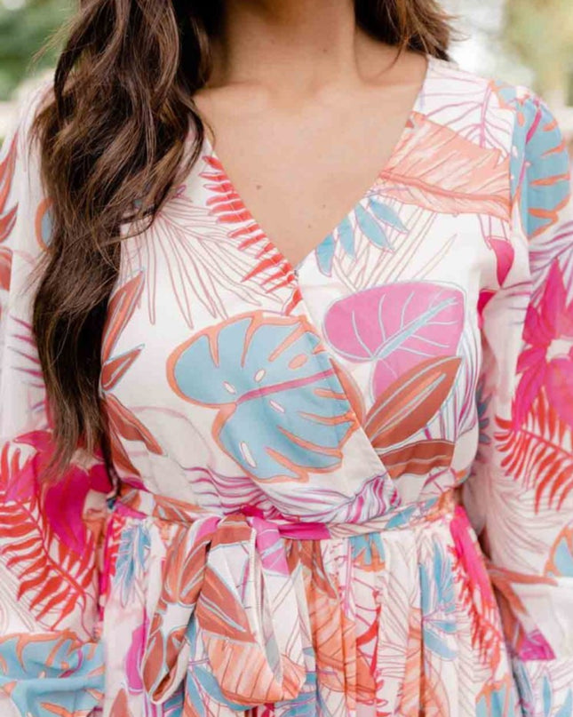 Long Sleeve Wrap V-Neck Slit Maxi Dress