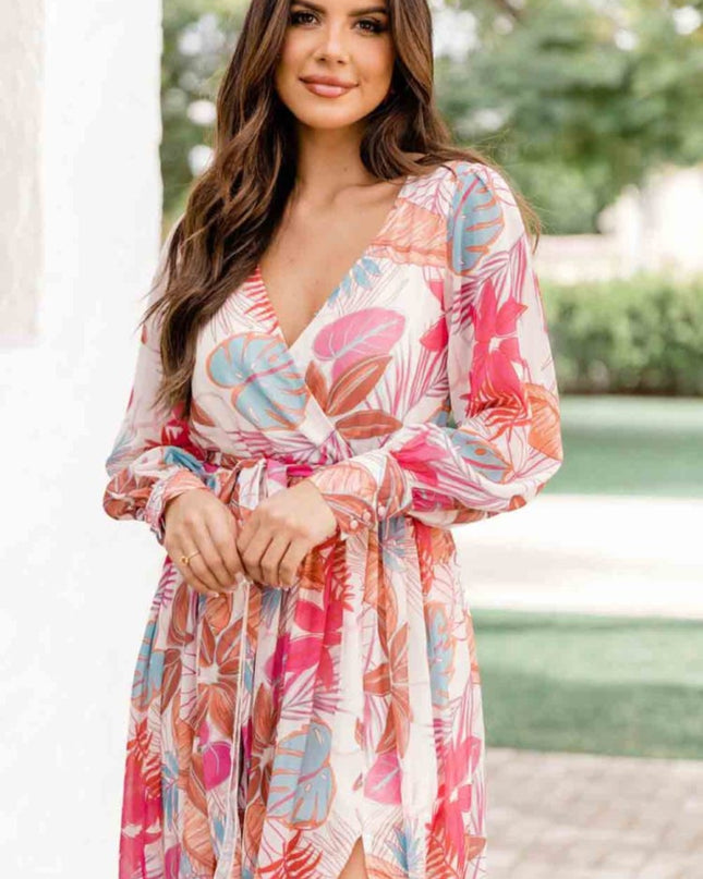 Long Sleeve Wrap V-Neck Slit Maxi Dress