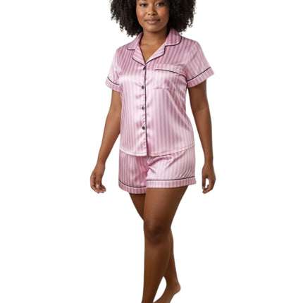 Satin PJ's and Lounge Wear 3pcs Set with Strip Print Top