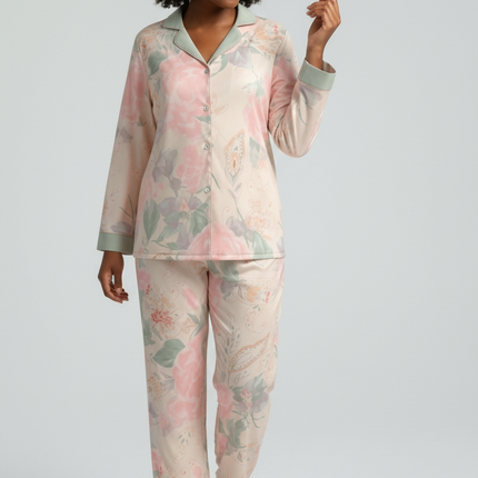 2pcs Satin Pajamas Set Long-sleeves and Pants