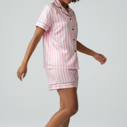 Satin PJ's Set, Top and Short, Soft and Smooth Sleepwear Pink