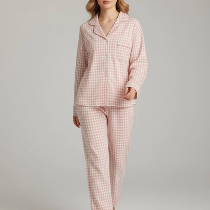 Draft Print PJ's Set with Elastic Waist Band Brown