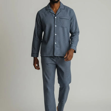 Men' Navy Draft PJ Set With Button pants.