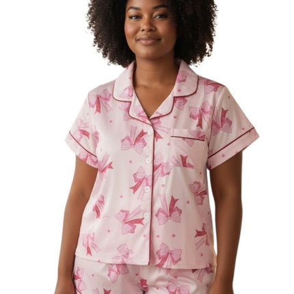 Ribbon Print Pj's Short and Short-Sleeve Top