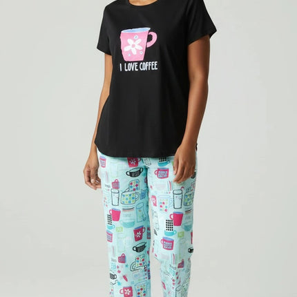 Black Summer Short-Sleeve  Carpi's Pjs Cotton Blend Set