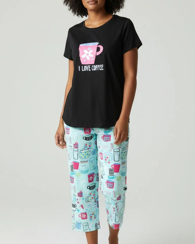 Black Summer Short-Sleeve  Carpi's Pjs Cotton Blend Set