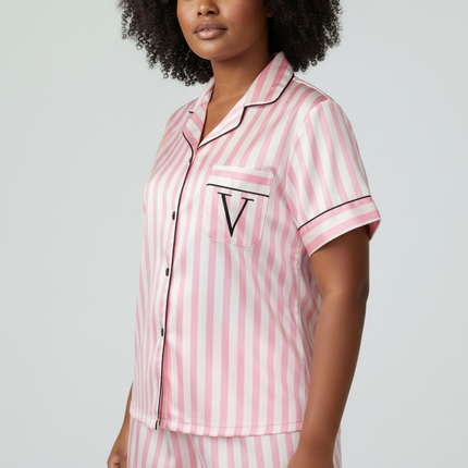 Satin PJ's Set, Top and Short, Soft and Smooth Sleepwear Pink