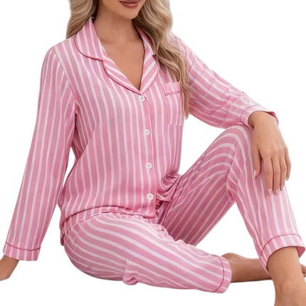 Strip Satin Pajamas and Lounge Wear Set