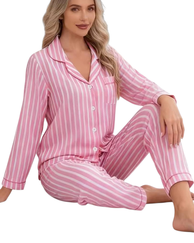 Strip Satin Pajamas and Lounge Wear Set