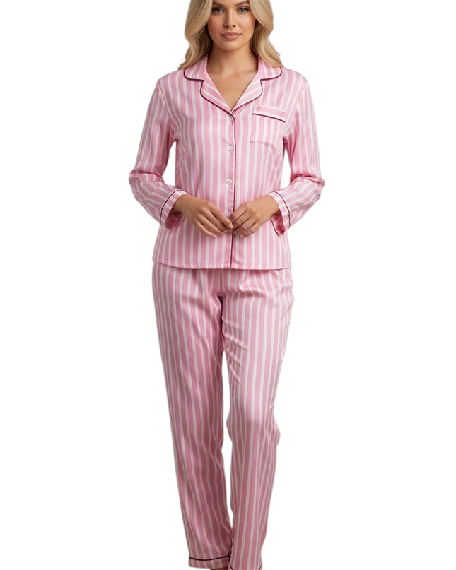 Strip Satin Pajamas and Lounge Wear Set