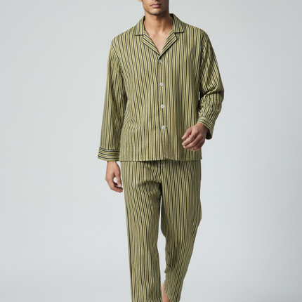 Men' Cotton Blend PJ' Set With Button Pants
