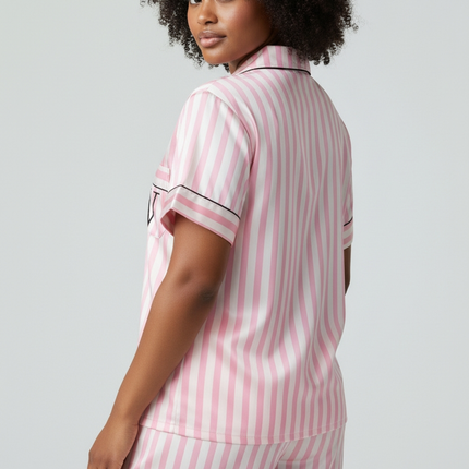 Satin PJ's Set, Top and Short, Soft and Smooth Sleepwear Pink