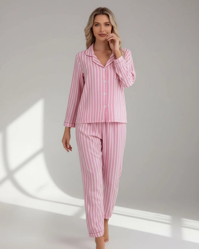 Strip Satin Pajamas and Lounge Wear Set