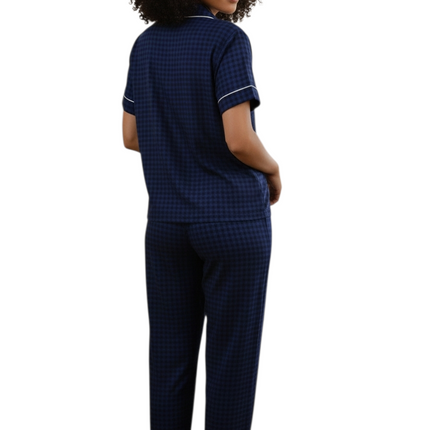 Draft Print PJ's Set with Elastic Waist Band Navy