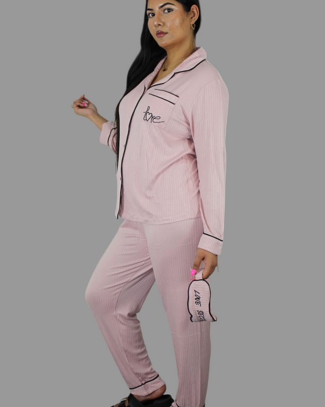 3Pcs Love Triangle Pajamas Pink