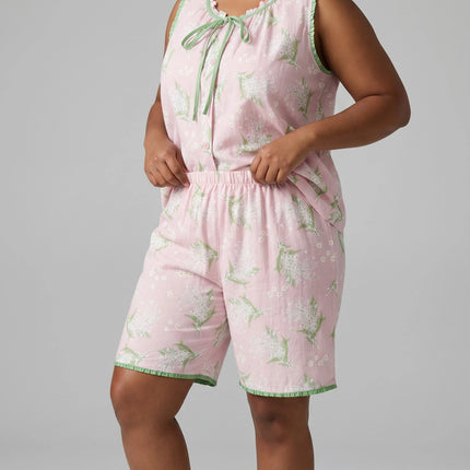 Women Summer PJs Sleeve-less and Short Set 100% Cotton