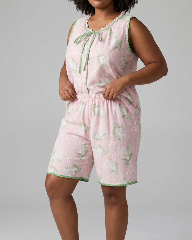 Women Summer PJs Sleeve-less and Short Set 100% Cotton