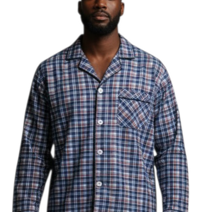 Men's Blue Draft PJ Set With Button pants