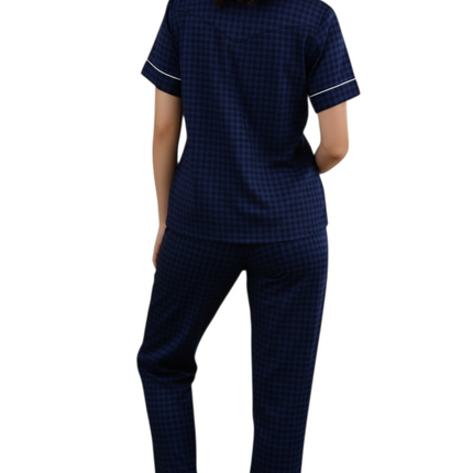 Draft Print PJ's Set with Elastic Waist Band Navy