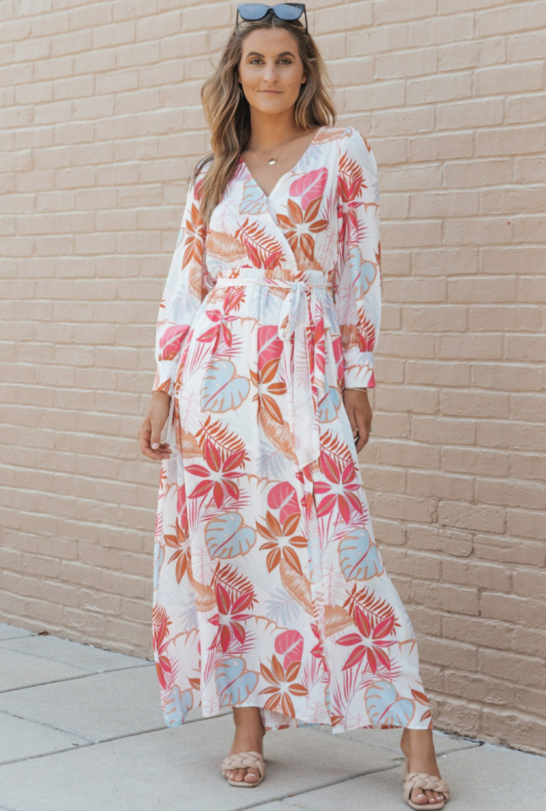 Long Sleeve Wrap V-Neck Slit Maxi Dress
