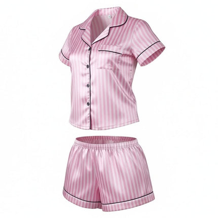 Satin PJ's and Lounge Wear 3pcs Set with Strip Print Top