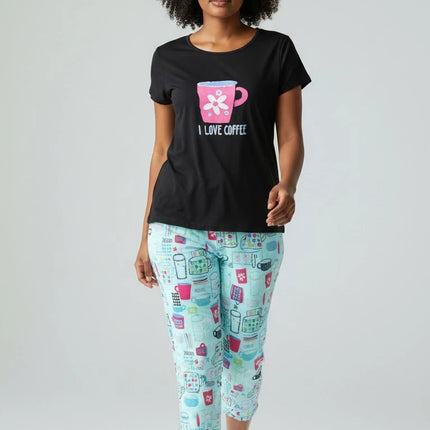 Black Summer Short-Sleeve  Carpi's Pjs Cotton Blend Set