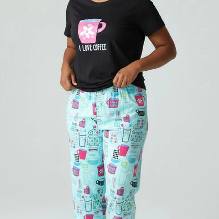 Black Summer Short-Sleeve  Carpi's Pjs Cotton Blend Set