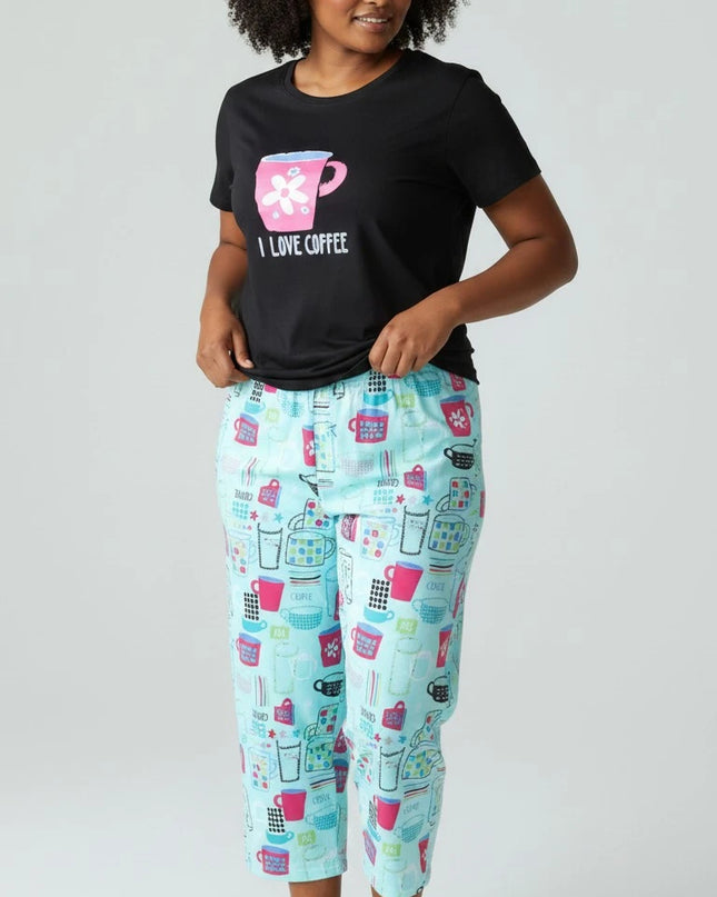 Black Summer Short-Sleeve  Carpi's Pjs Cotton Blend Set