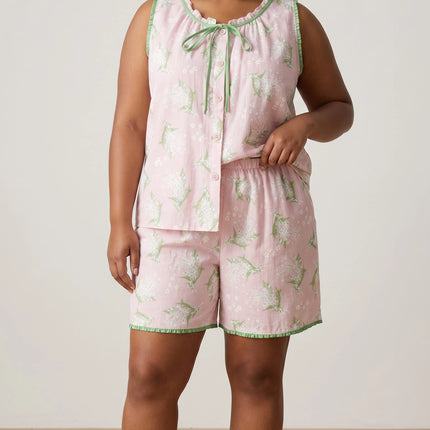 Women Summer PJs Sleeve-less and Short Set 100% Cotton