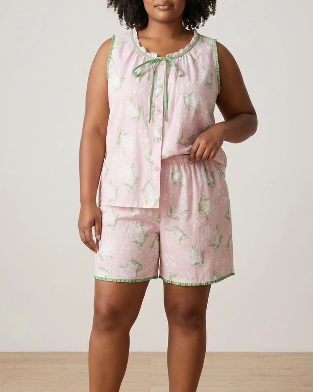 Women Summer PJs Sleeve-less and Short Set 100% Cotton