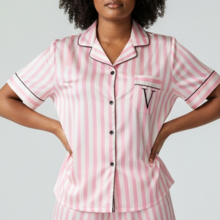 Satin PJ's Set, Top and Short, Soft and Smooth Sleepwear Pink