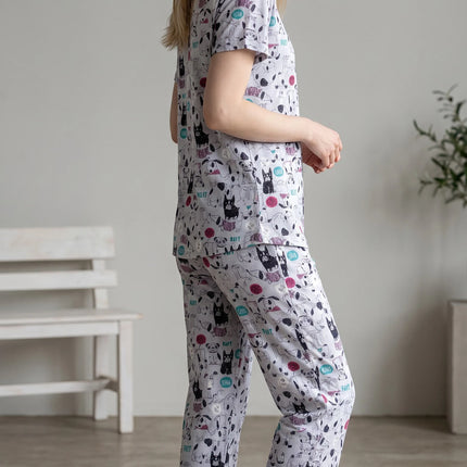 Grey Summer Short-Sleeve and Carpi's Pjs Cotton Blend Set